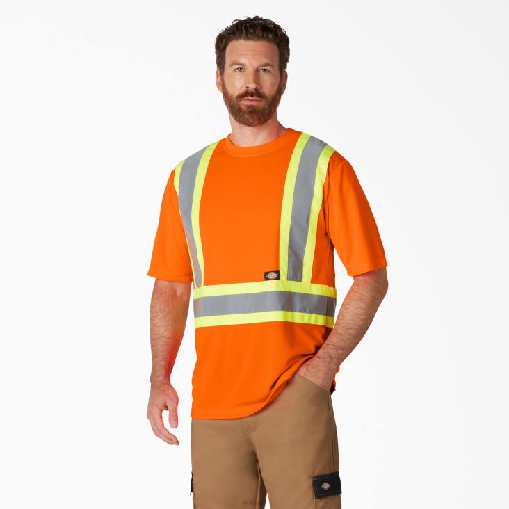 uniseks Dickies hi vis veiligheidst-shirt met korte mouwen ansi-sinaasappel (oa) werk kleding 6F0X1445