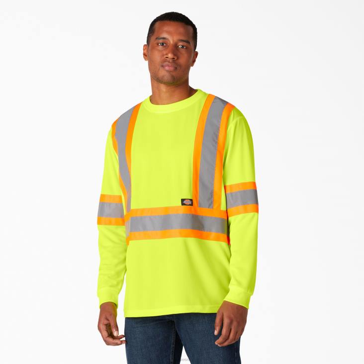 uniseks Dickies hi vis veiligheidst-shirt met lange mouwen ansi geel (ay) werk kleding 6F0X1449