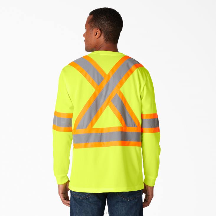 uniseks Dickies hi vis veiligheidst-shirt met lange mouwen ansi geel (ay) werk kleding 6F0X1449
