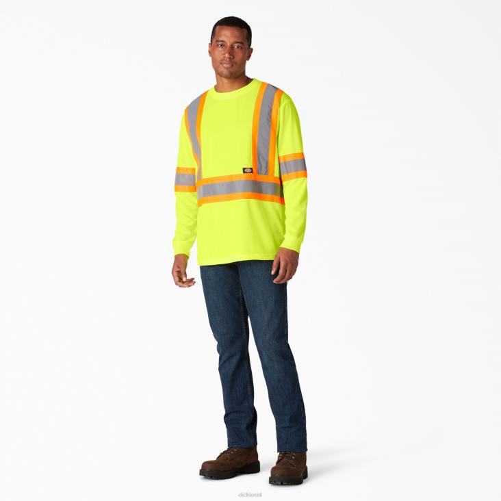 uniseks Dickies hi vis veiligheidst-shirt met lange mouwen ansi geel (ay) werk kleding 6F0X1449