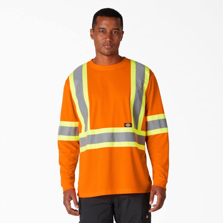 uniseks Dickies hi vis veiligheidst-shirt met lange mouwen ansi-sinaasappel (oa) werk kleding 6F0X1448