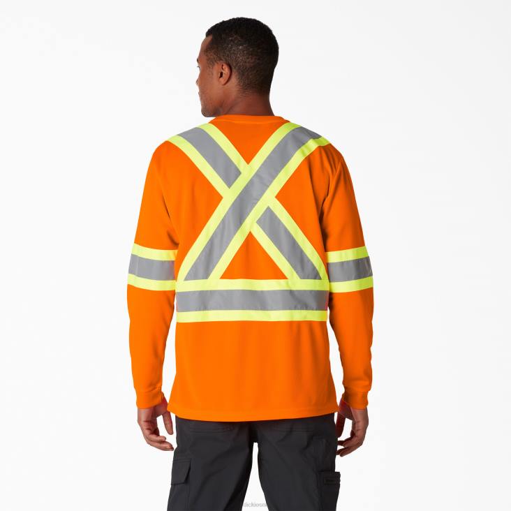 uniseks Dickies hi vis veiligheidst-shirt met lange mouwen ansi-sinaasappel (oa) werk kleding 6F0X1448
