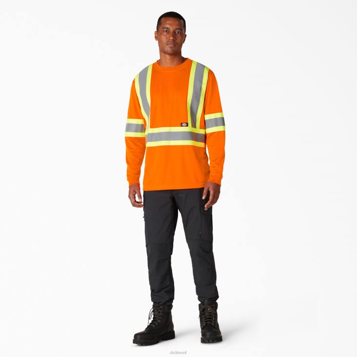 uniseks Dickies hi vis veiligheidst-shirt met lange mouwen ansi-sinaasappel (oa) werk kleding 6F0X1448
