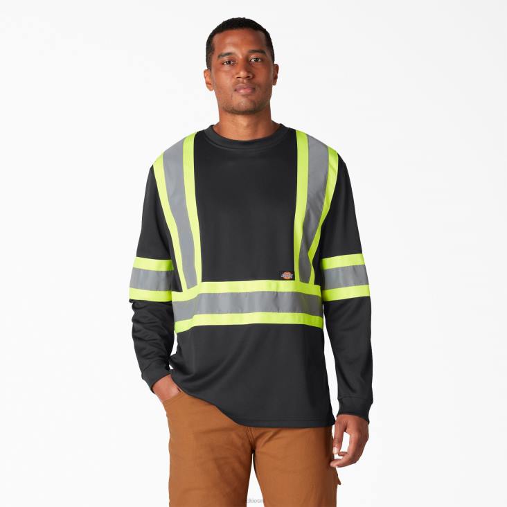 uniseks Dickies hi vis veiligheidst-shirt met lange mouwen zwart (bk) werk kleding 6F0X1450