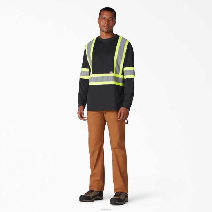 uniseks Dickies hi vis veiligheidst-shirt met lange mouwen zwart (bk) werk kleding 6F0X1450