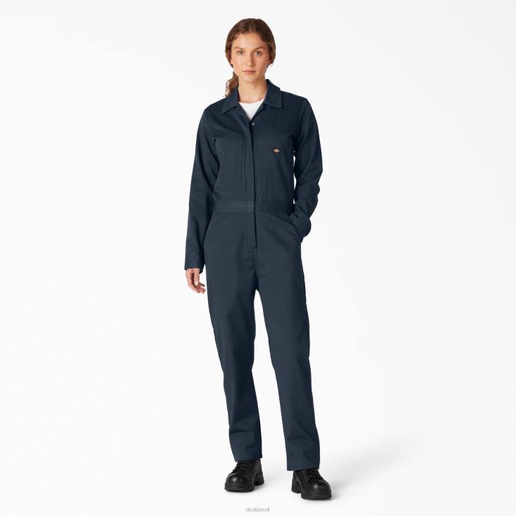 vrouwen Dickies overalls met lange mouwen donker marineblauw (dn) werk kleding 6F0X1931