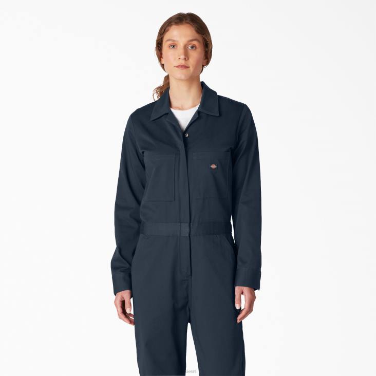 vrouwen Dickies overalls met lange mouwen donker marineblauw (dn) werk kleding 6F0X1931