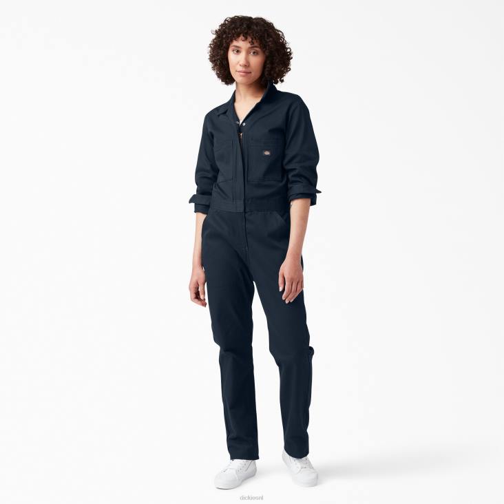 vrouwen Dickies overalls met lange mouwen donker marineblauw (dn) werk kleding 6F0X1931