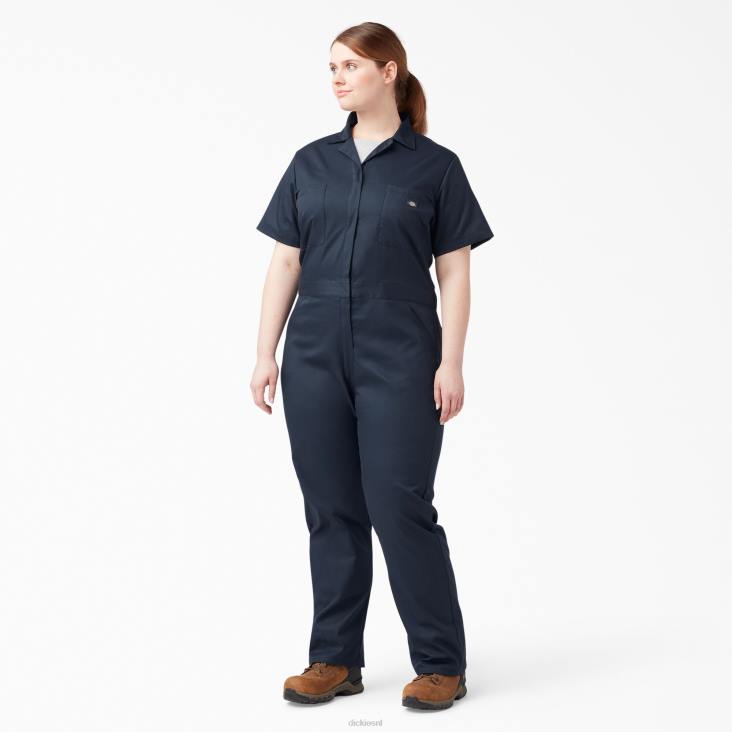 vrouwen Dickies plus flex verkoelende overall met korte mouwen donker marineblauw (dn) werk kleding 6F0X1551