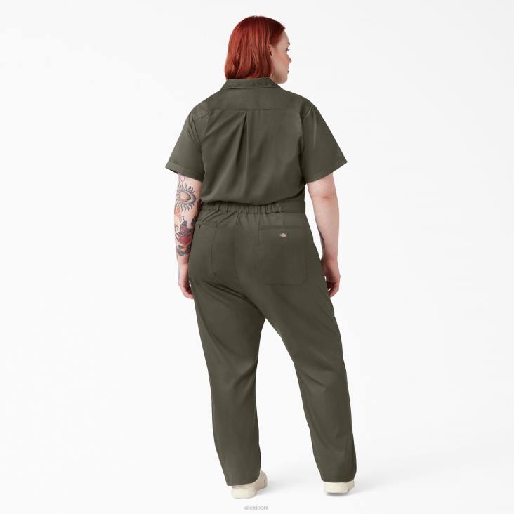 vrouwen Dickies plus flex verkoelende overall met korte mouwen mosgroen (ms) werk kleding 6F0X1553