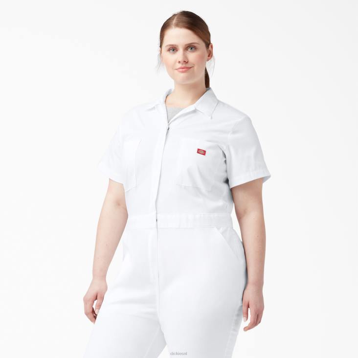 vrouwen Dickies plus flex verkoelende overall met korte mouwen wit (wh) werk kleding 6F0X1554