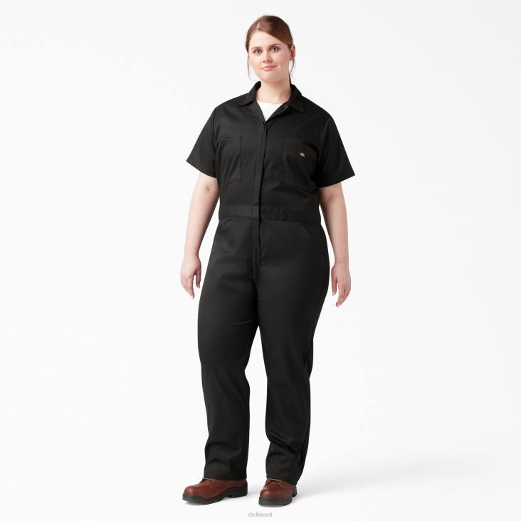 vrouwen Dickies plus flex verkoelende overall met korte mouwen zwart (bk) werk kleding 6F0X1550