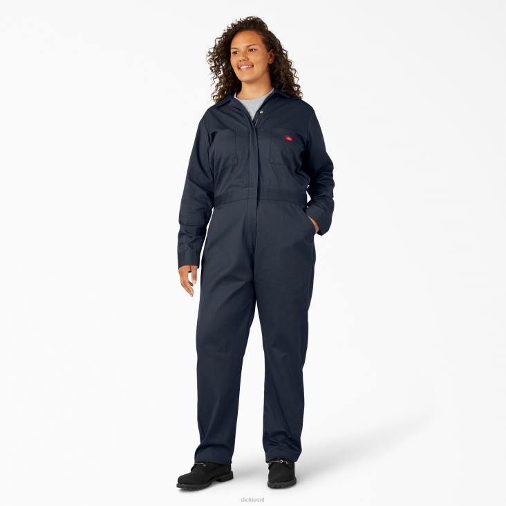 vrouwen Dickies plus overall met lange mouwen donker marineblauw (dn) werk kleding 6F0X1949