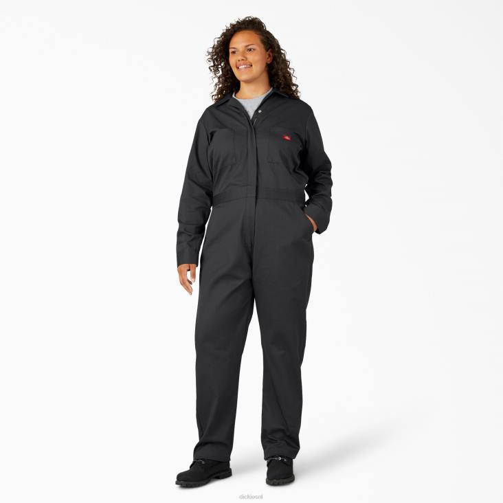 vrouwen Dickies plus overall met lange mouwen zwart (bk) werk kleding 6F0X1948