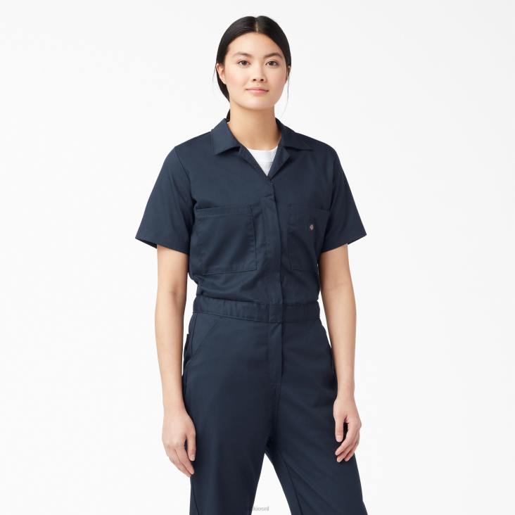 vrouwen Dickies verkoelende overall met korte mouwen donker marineblauw (dn) werk kleding 6F0X1545
