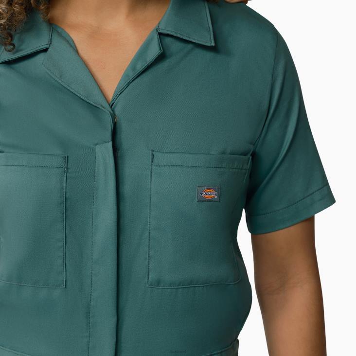 vrouwen Dickies verkoelende overall met korte mouwen lincoln groen (ln) werk kleding 6F0X1546