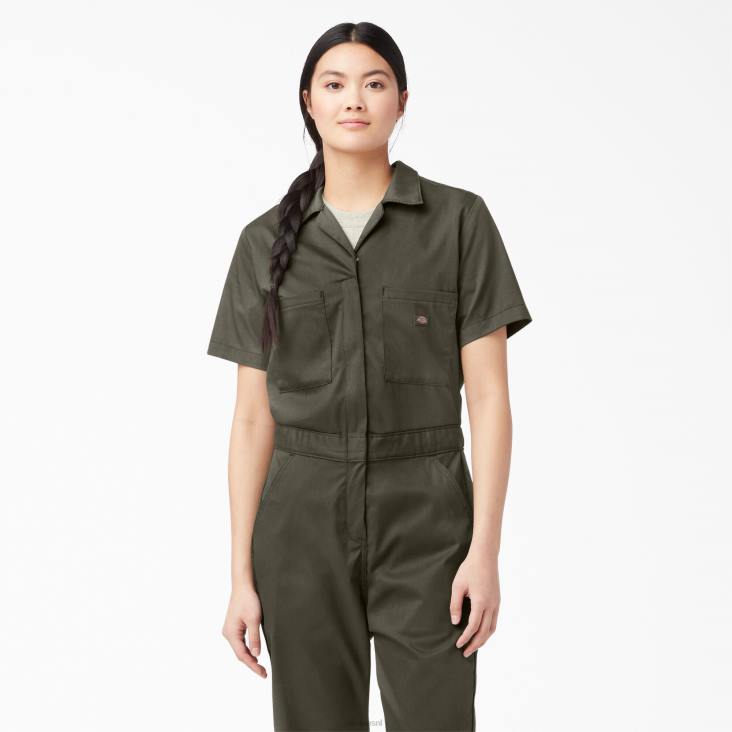 vrouwen Dickies verkoelende overall met korte mouwen mosgroen (ms) werk kleding 6F0X1547