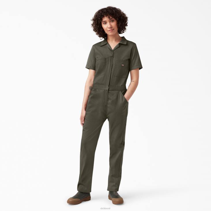vrouwen Dickies verkoelende overall met korte mouwen mosgroen (ms) werk kleding 6F0X1547