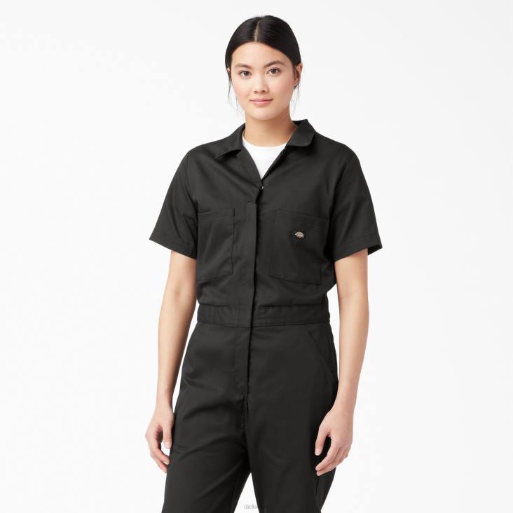 vrouwen Dickies verkoelende overall met korte mouwen zwart (bk) werk kleding 6F0X1544