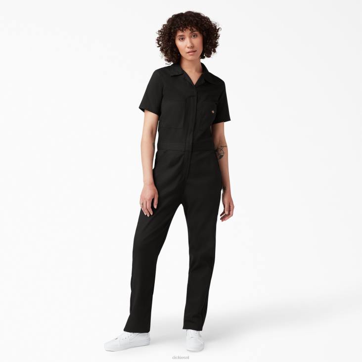 vrouwen Dickies verkoelende overall met korte mouwen zwart (bk) werk kleding 6F0X1544