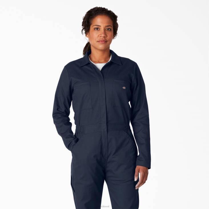 vrouwen Dickies verkoelende overall met lange mouwen donker marineblauw (dn) werk kleding 6F0X1617