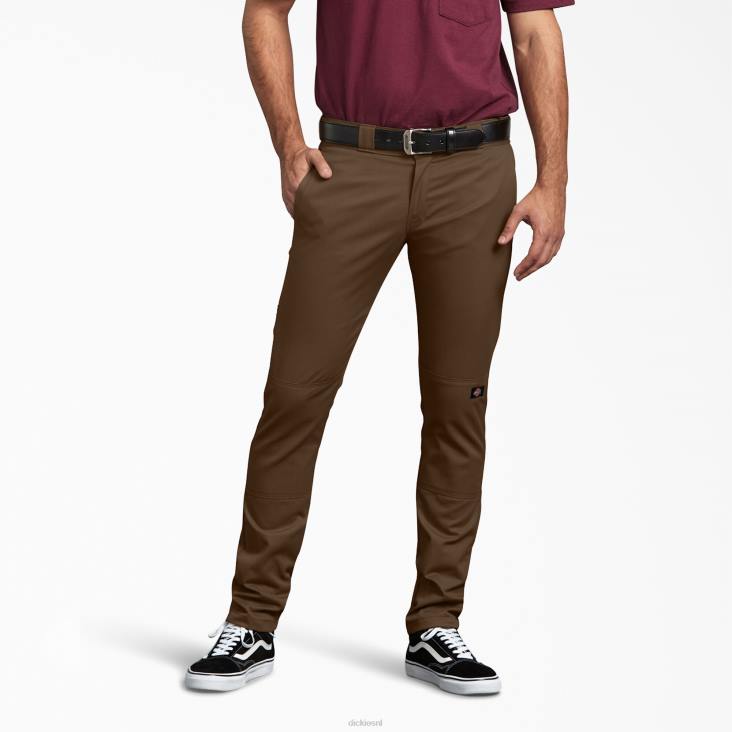 Heren Dickies skinny fit werkbroek met dubbele knie hout bruin (tb) werk kleding 6F0X48