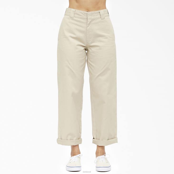 kinderen Dickies junioren rolzoom 26" cropped werkbroek met hoge taille, kaki kaki (kh) werk kleding 6F0X2716