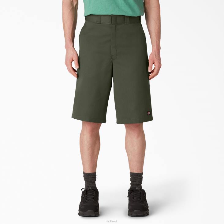 Heren Dickies losvallende werkshort met platte voorkant 13" olijfgroen (og) werk kleding 6F0X347