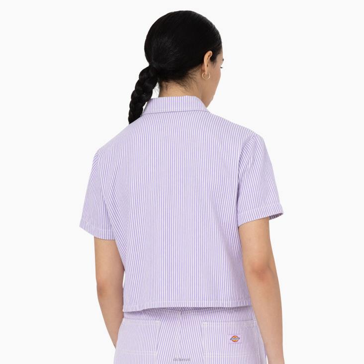 vrouwen Dickies cropped werkoverhemd met hickory strepen ecru/lila (eug) werk kleding 6F0X2023