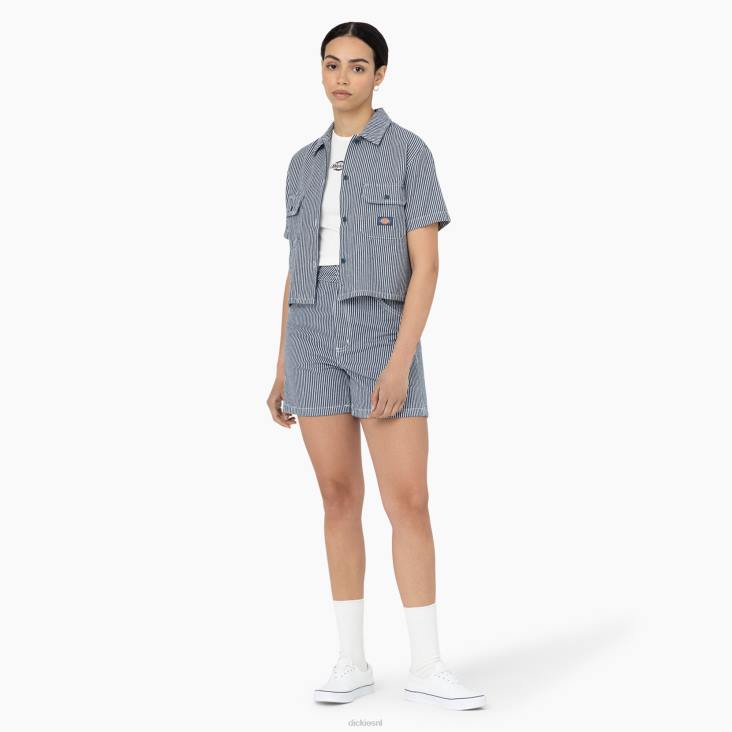 vrouwen Dickies cropped werkoverhemd met hickory strepen ecru/luchtmachtblauw (eua) werk kleding 6F0X2022
