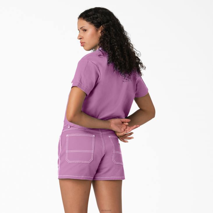 vrouwen Dickies kort werkoverhemd wilde roos (wr2) werk kleding 6F0X2007