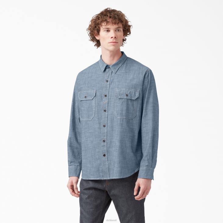 Heren Dickies 1922 werkoverhemd met lange mouwen gespoeld blauw chambray (rblc) werk kleding 6F0X917