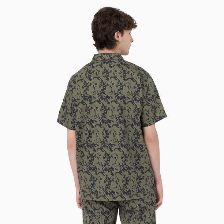 Heren Dickies Dresey camo werkoverhemd met korte mouwen militair groen glitch camo (mpe) werk kleding 6F0X922