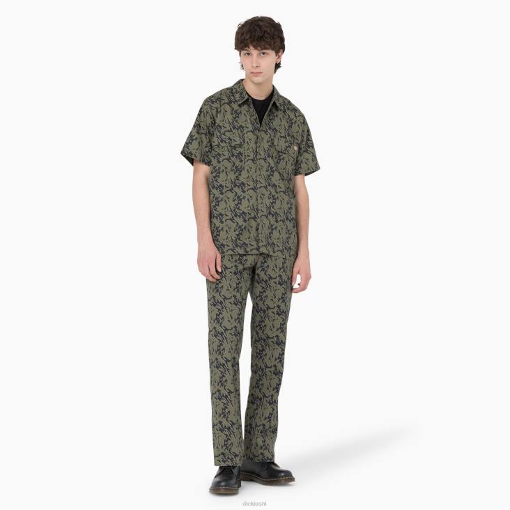 Heren Dickies Dresey camo werkoverhemd met korte mouwen militair groen glitch camo (mpe) werk kleding 6F0X922