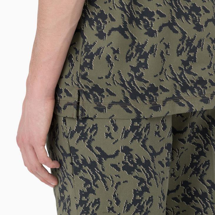 Heren Dickies Dresey camo werkoverhemd met korte mouwen militair groen glitch camo (mpe) werk kleding 6F0X922
