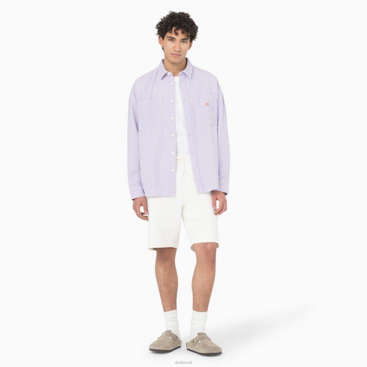 Heren Dickies hickory gestreept werkoverhemd met lange mouwen ecru/lila (eug) werk kleding 6F0X778