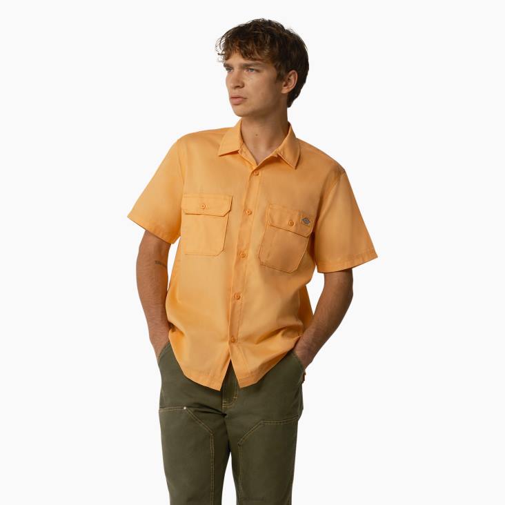Heren Dickies madras werkoverhemd met korte mouwen papaya-smoothie (mo2) werk kleding 6F0X762