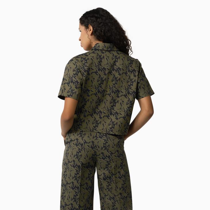 vrouwen Dickies Drewsey camo cropped werkoverhemd militair groen glitch camo (mpe) werk kleding 6F0X2106