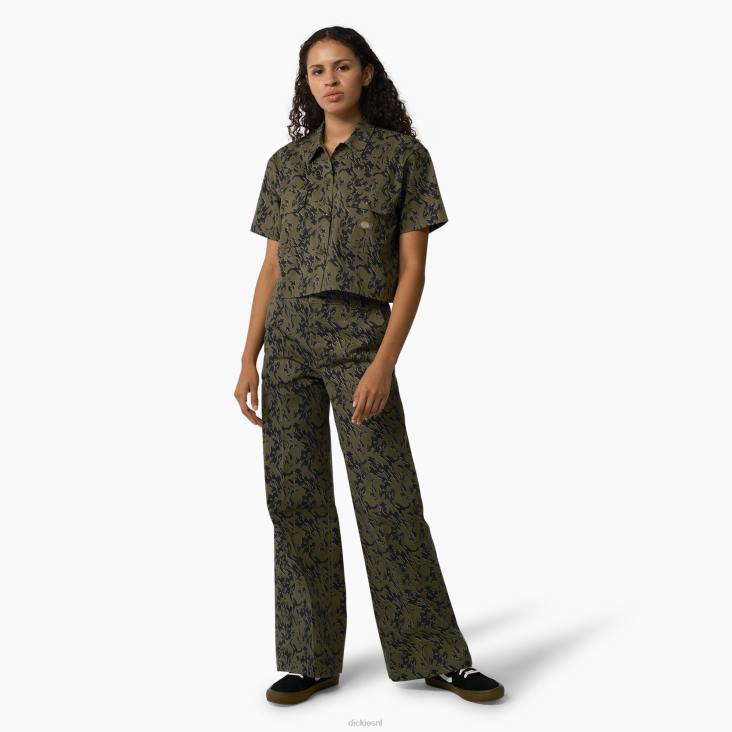 vrouwen Dickies Drewsey camo cropped werkoverhemd militair groen glitch camo (mpe) werk kleding 6F0X2106