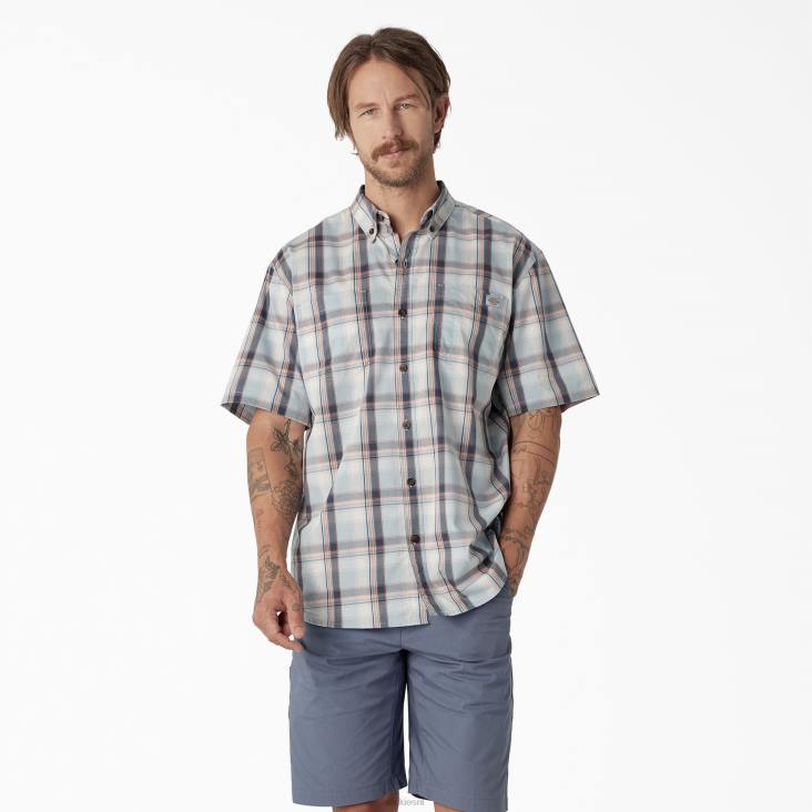 Heren Dickies geweven overhemd met korte mouwen helderblauw hoogvlakte plaid (a2t) werk kleding 6F0X624