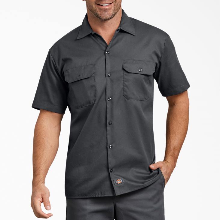 Heren Dickies relaxed fit werkoverhemd met korte mouwen antracietgrijs (ch) werk kleding 6F0X597