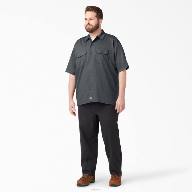 Heren Dickies relaxed fit werkoverhemd met korte mouwen antracietgrijs (ch) werk kleding 6F0X597