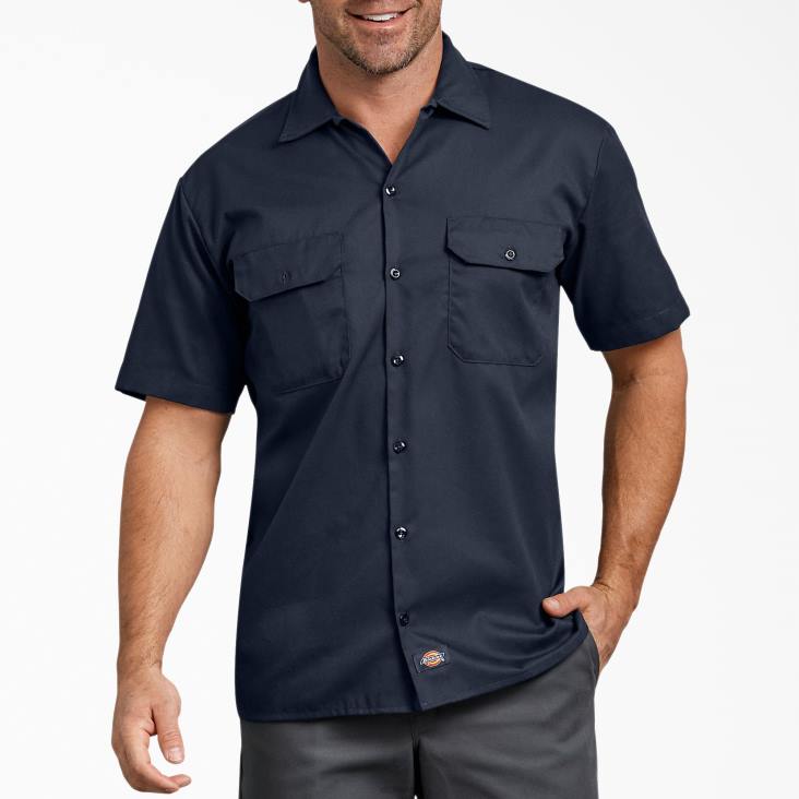 Heren Dickies relaxed fit werkoverhemd met korte mouwen donker marineblauw (dn) werk kleding 6F0X598