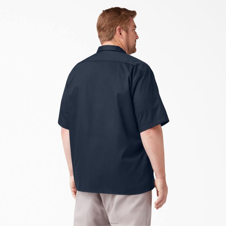 Heren Dickies relaxed fit werkoverhemd met korte mouwen donker marineblauw (dn) werk kleding 6F0X598