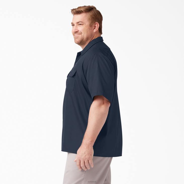 Heren Dickies relaxed fit werkoverhemd met korte mouwen donker marineblauw (dn) werk kleding 6F0X598