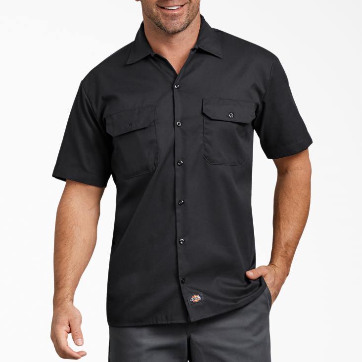 Heren Dickies relaxed fit werkoverhemd met korte mouwen zwart (bk) werk kleding 6F0X596