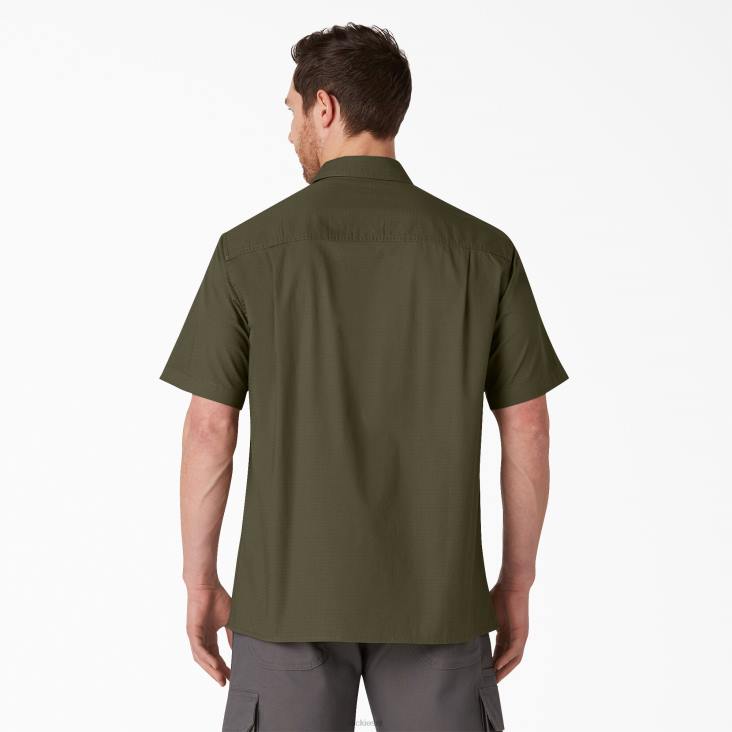 Heren Dickies ripstop werkoverhemd met korte mouwen gespoeld militair groen (rml) werk kleding 6F0X646