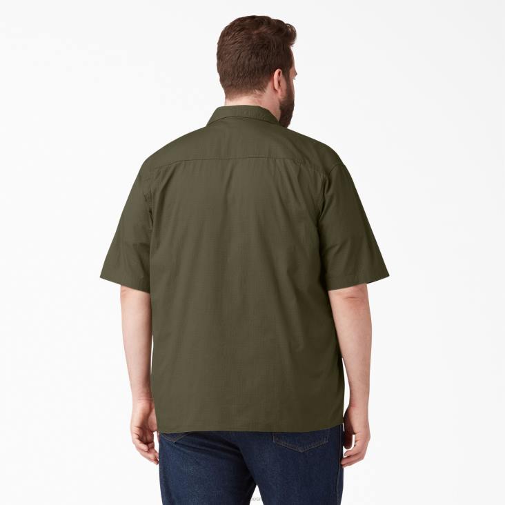 Heren Dickies ripstop werkoverhemd met korte mouwen gespoeld militair groen (rml) werk kleding 6F0X646
