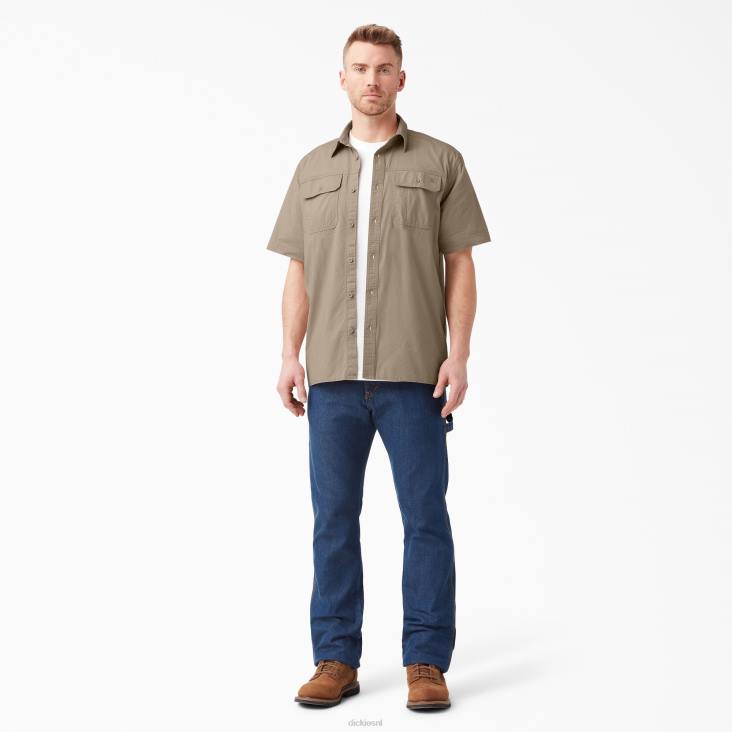 Heren Dickies ripstop werkoverhemd met korte mouwen gespoeld woestijnzand (rds) werk kleding 6F0X645