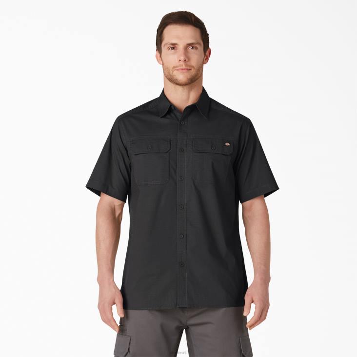 Heren Dickies ripstop werkoverhemd met korte mouwen gespoeld zwart (rbk) werk kleding 6F0X644